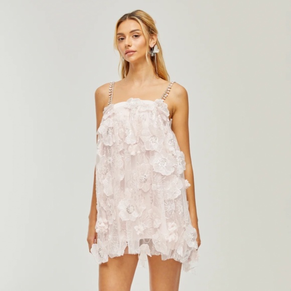 Miss Rosier Valérie Crystal-Embellished Floral Mini Dress in Pink XS NWT - Picture 5 of 7